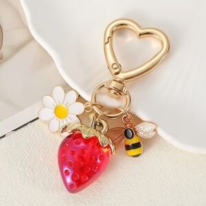 🌺Strawberry and Bee Bag Charm Keychain Bag Accessories Bee Charms